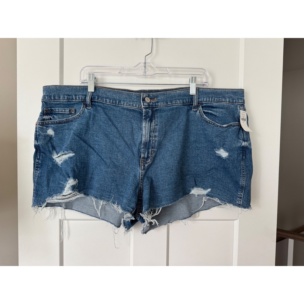 Old Navy Mid Rise Boyfriend Denim Shorts 20 Distressed Blue Raw Hem